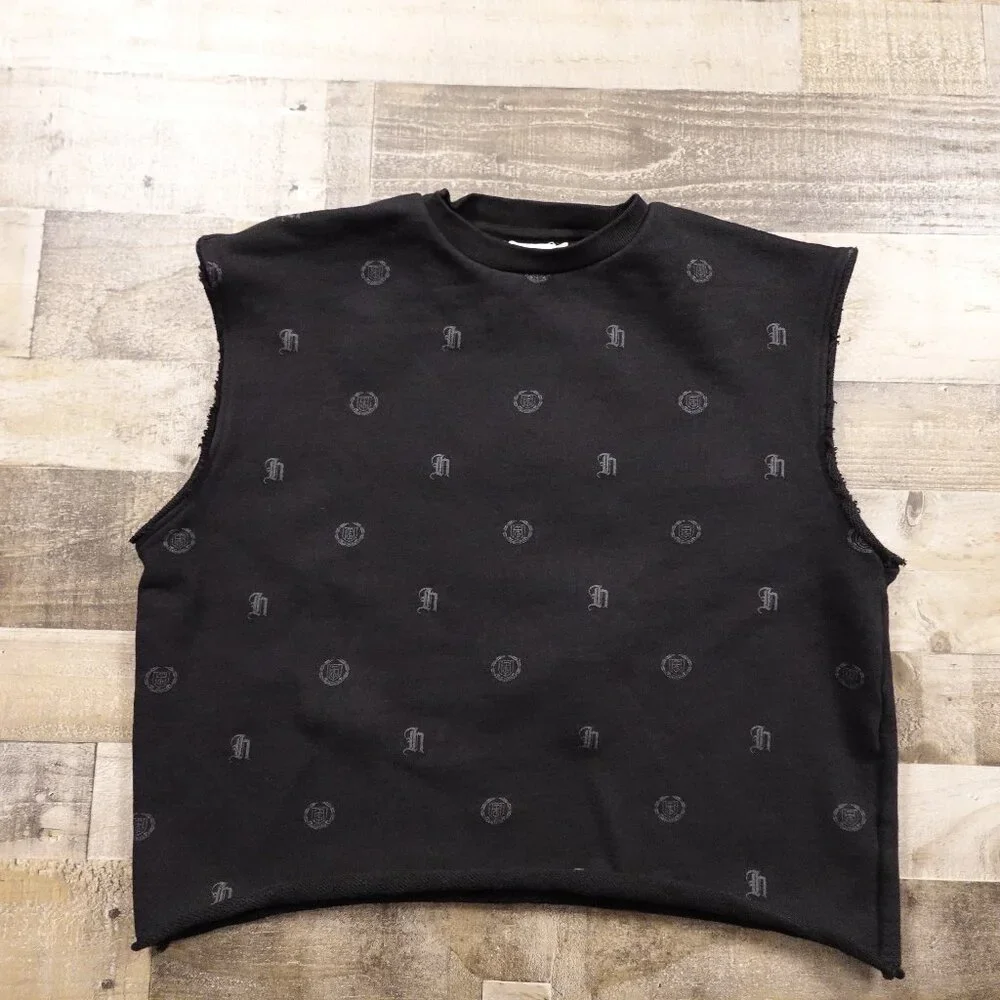 Honor the Gift Crest Monogram Raw Edge Pullover Sweater men's XL black modded - Picture 1 of 9